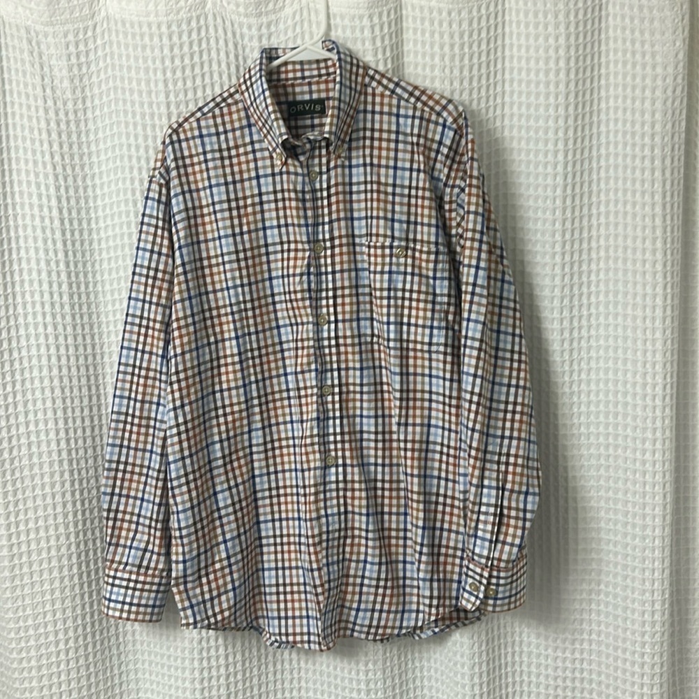 Orvis Men's Multi Color Cotton Long Sleeve Button Down Shirt Size Large